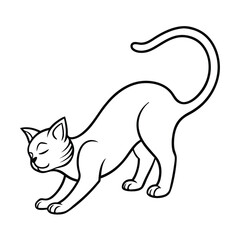 Obraz premium Simple line drawing of a cat stretching with eyes closed