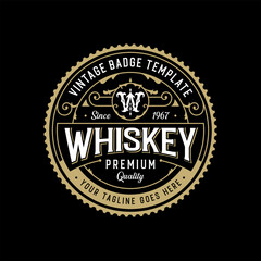 Vintage retro luxury victorian circular antique label round badge logo. Suitable for whiskey, rum, beer, vodka, scotch, cognac, packaging label, tattoo studio etc
