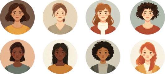 Diversity woman avatar portrait set with friendly smiling faces