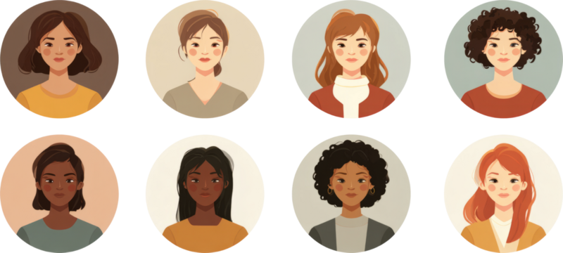Diversity woman avatar portrait set with friendly smiling faces