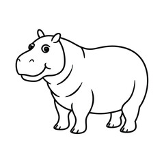 Simple outline drawing of a friendly cartoon hippopotamus standing on a white background