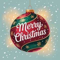 Marry Christmas greeting on red ball illustration. For greeting card, invitation, and social media post design concept.	