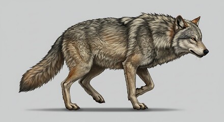 Fototapeta premium Realistic illustration of a grey wolf walking side view isolated on background