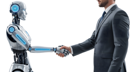 Human and Robot Handshake – AI Collaboration, Future of Work, Technology Concept