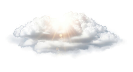 Realistic Weather Element with Glowing Sunbeams Breaking Through White Fluffy Clouds on an Isolated Sky Background