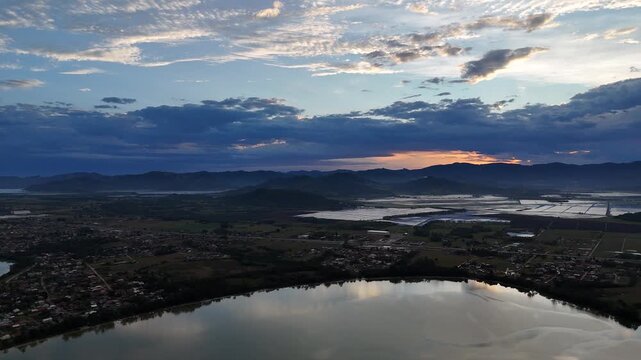 Golden Hour Panorama: Imbituba's Lakes, Fields, and Mountains