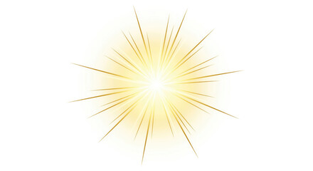 A striking bright golden flash of light with radiant rays and soft yellow glare effect, isolated on a clean white background.