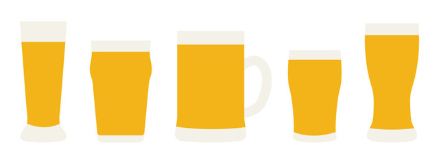 set of different beer glasses; perfect for pub menus, bar logos, brewery branding, posters-  vector illustration