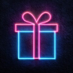Neon Glowing Gift Box with Pink and Blue Outline and Bow Design