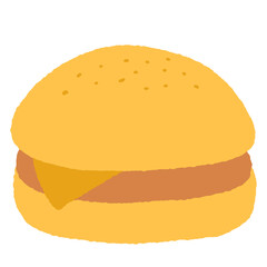 A cartoon drawing of a yellow hamburger with cheese