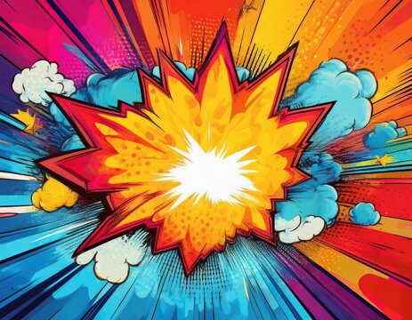colorful comic book explosion background in pop art style