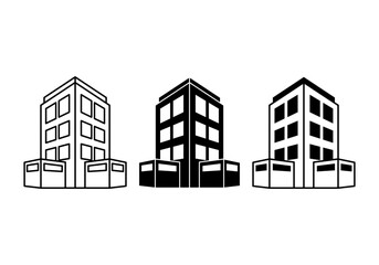 Obraz premium Minimal black vector of an office building symbolizing workplace and corporate business.