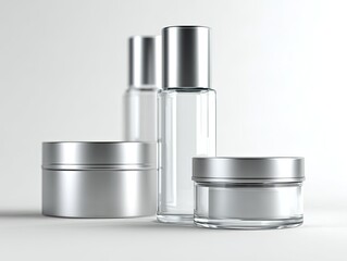 Three glass and metal cosmetic containers