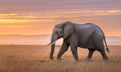 Obraz premium Majestic elephant at sunrise in savanna