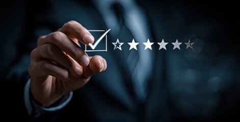 Businessperson's hand selecting a rating