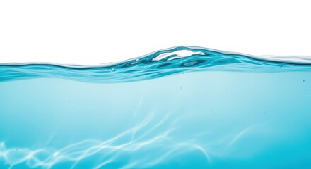 Crystal clear blue water with dynamic waves and bubbles creating natural movement. Pristine aqua liquid shows beautiful transparency with gentle ripples. Perfect for wellness, spa, hydration concepts.