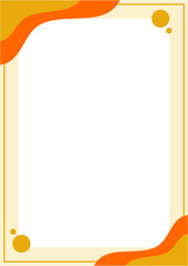 A clean vertical border design with a white inner area and a pale yellow frame. The corners are decorated with bold, organic, curved shapes in shades of orange and yellow, along with small circular ac