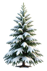Obraz premium Snow covered evergreen tree with lush green needles and thick layer of white snow, creating serene winter atmosphere