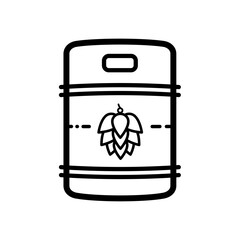 Metal beer keg with hop label - line vector icon