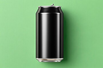 Black aluminum can on mint green background