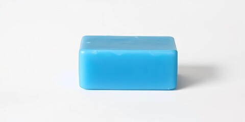 A single bar of vibrant blue soap, isolated on white,  studio shot, blue soap