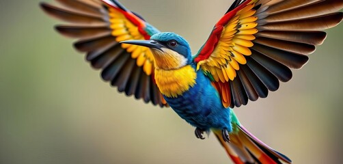 Close-up of a colorful baza bird in flight, wings outstretched,  wild,  bird