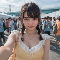 観光地で観光する女性