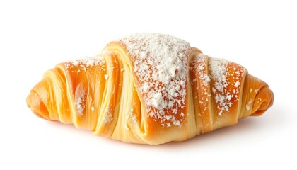 Golden-brown, flaky croissant, single, isolated on white,   fresh,  food