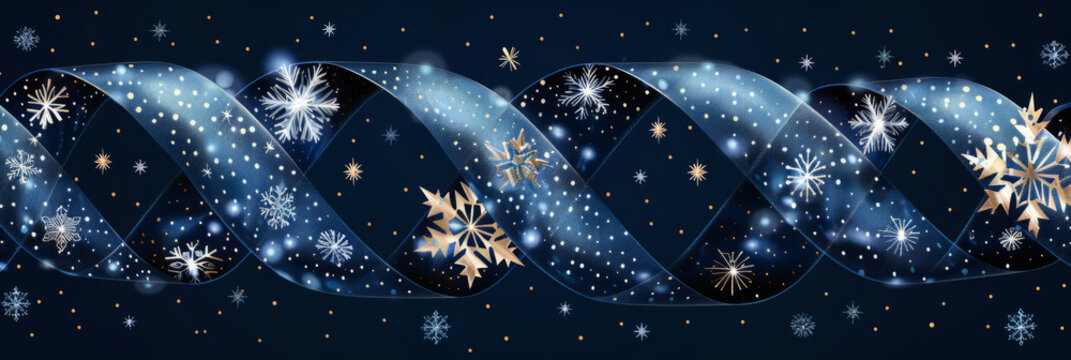 Blue and Gold Winter Ribbon with Snowflakes - Powered by Adobe