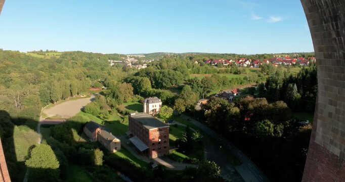 Drone video of the Goeltschtal Bridge at sunset