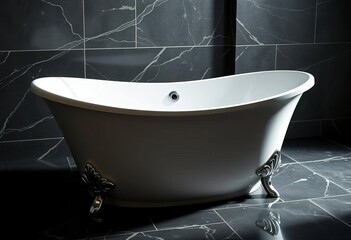 Freestanding soaking tub with polished chrome fixtures,  soaking tub,  shiny
