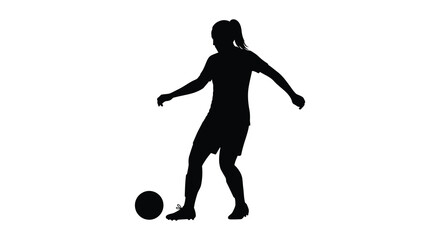 A dynamic female figure playing with a soccer ball silhouette