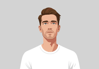 Portrait of a young man looking upward digital minimalist style neutral background