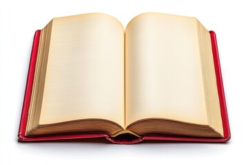 Open vintage book with blank pages.  Red cover.  Isolated