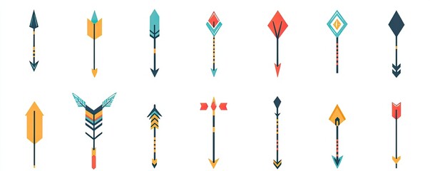 Set of 12 colorful, geometric tribal style arrows