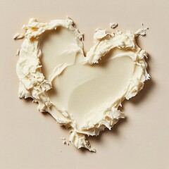 Heart-shaped creamy spread on beige background