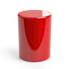 Red cylinder on white background.  Glossy finish.  Geometric, simple