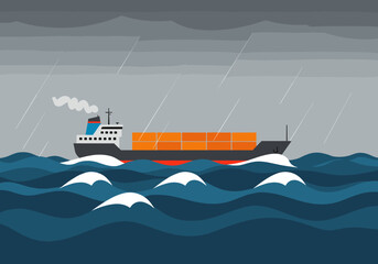 Fototapeta premium Stormy sea cargo ship journey ocean view digital maritime environment action concept