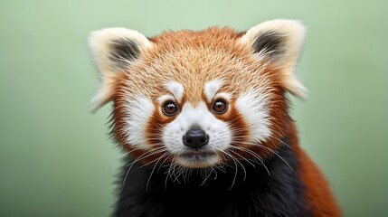 Charming Close-up Portrait of a Curious Red Panda on a Green Background