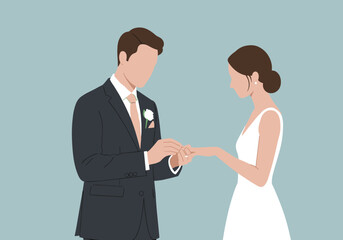 Fototapeta premium Wedding ceremony exchange of rings romantic setting digital minimalist style elegant presentation