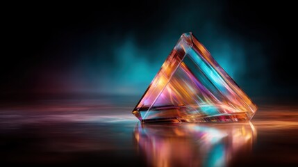 A captivating image of a crystal prism reflecting vibrant colors against a dark background, evoking feelings of wonder and curiosity through its artistic display of light.