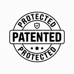 Fototapeta premium Black and White Patented Protected Round Stamp Vector Icon - Intellectual Property Rights Secure Seal Design