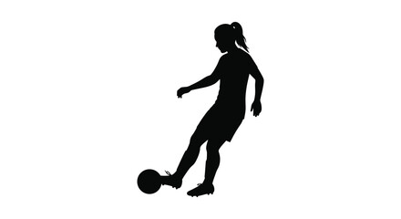 A woman kicking a soccer ball with dynamic movement black silhouette