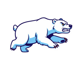 Fototapeta premium A galloping angry polar bear. Cartoon style. Isolated on transparent background.