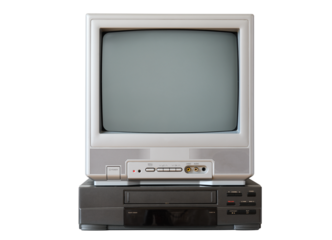 Old silver vintage television with VCR from 1980s, 1990s, 2000s isolated on white background.