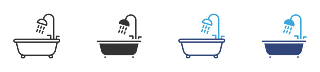 bath tub with shower head icon set, vector illustration . 