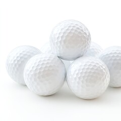 golf. White golf balls arranged in a geometric pattern on a pure white background, emphasizing texture. event key visuals, club posters, designed for fitness apps and gym onboarding.