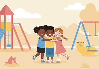 Fototapeta premium Children playing together at a playground joyful scene outdoor environment friendly atmosphere