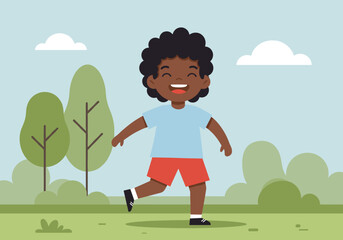 Joyful child playing outdoors park green environment bright view fun concept