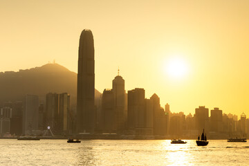Amazing hong kong skyline from a high vantage point at sunset